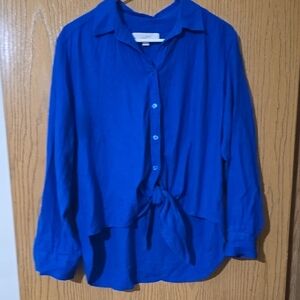 Loft Royal Blue Linen Blend Oversized Hi~Lo Top